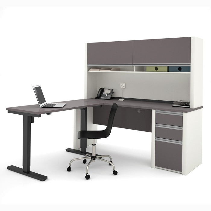 Bestar Connexion L-Desk with Hutch & Electric Height Adjustable Table