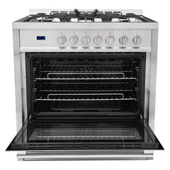 Cosmo 36" Single Oven Gas Range with 5 Burner Cooktop and 3.8 cu. ft. Heavy Duty Cast Iron Grates in Stainless Steel - COS-965AGC