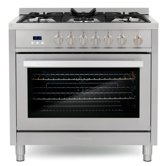 Cosmo 36" Single Oven Gas Range with 5 Burner Cooktop and 3.8 cu. ft. Heavy Duty Cast Iron Grates in Stainless Steel - COS-965AGFC