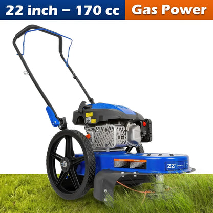 BILT HARD Walk Behind String Trimmer, 170cc 4-Cycle Gas Brush Hog Mower, 22" Cutting, 14" Flat Free Wheels – TJA-1053
