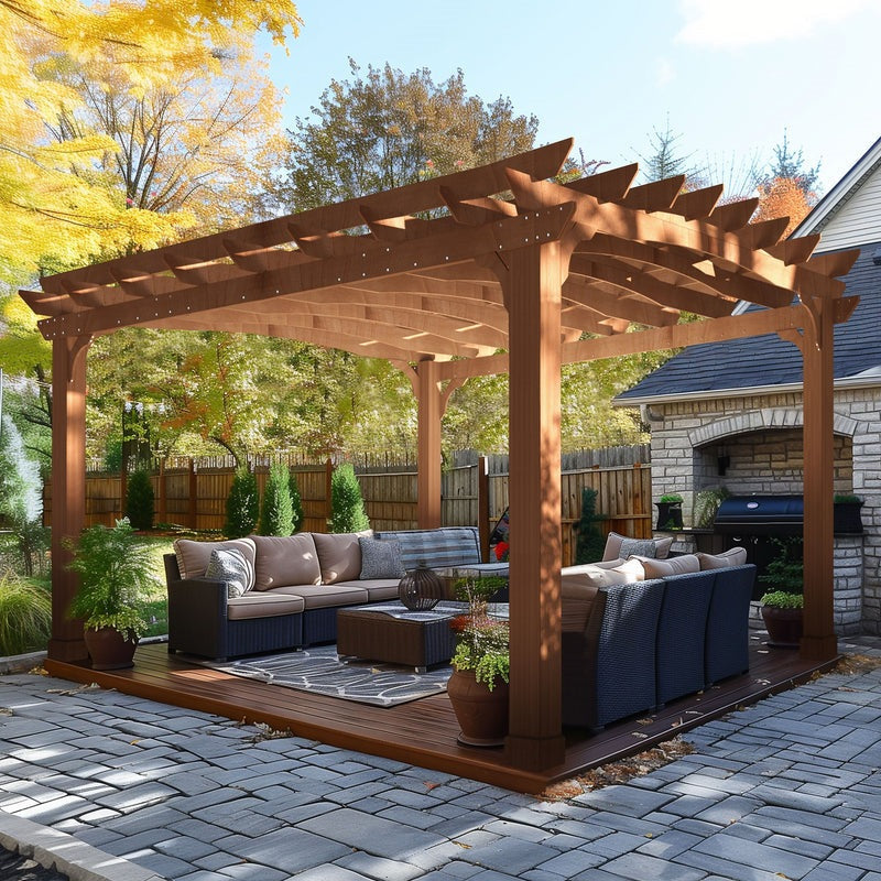 VEIKOUS Wooden Pergola Gazebo for Patio with Arched Roof and Ground Stakes, Outdoor Pergola Garden Shelter Cedar Framed for Backyard and Lawn - PG0202-06