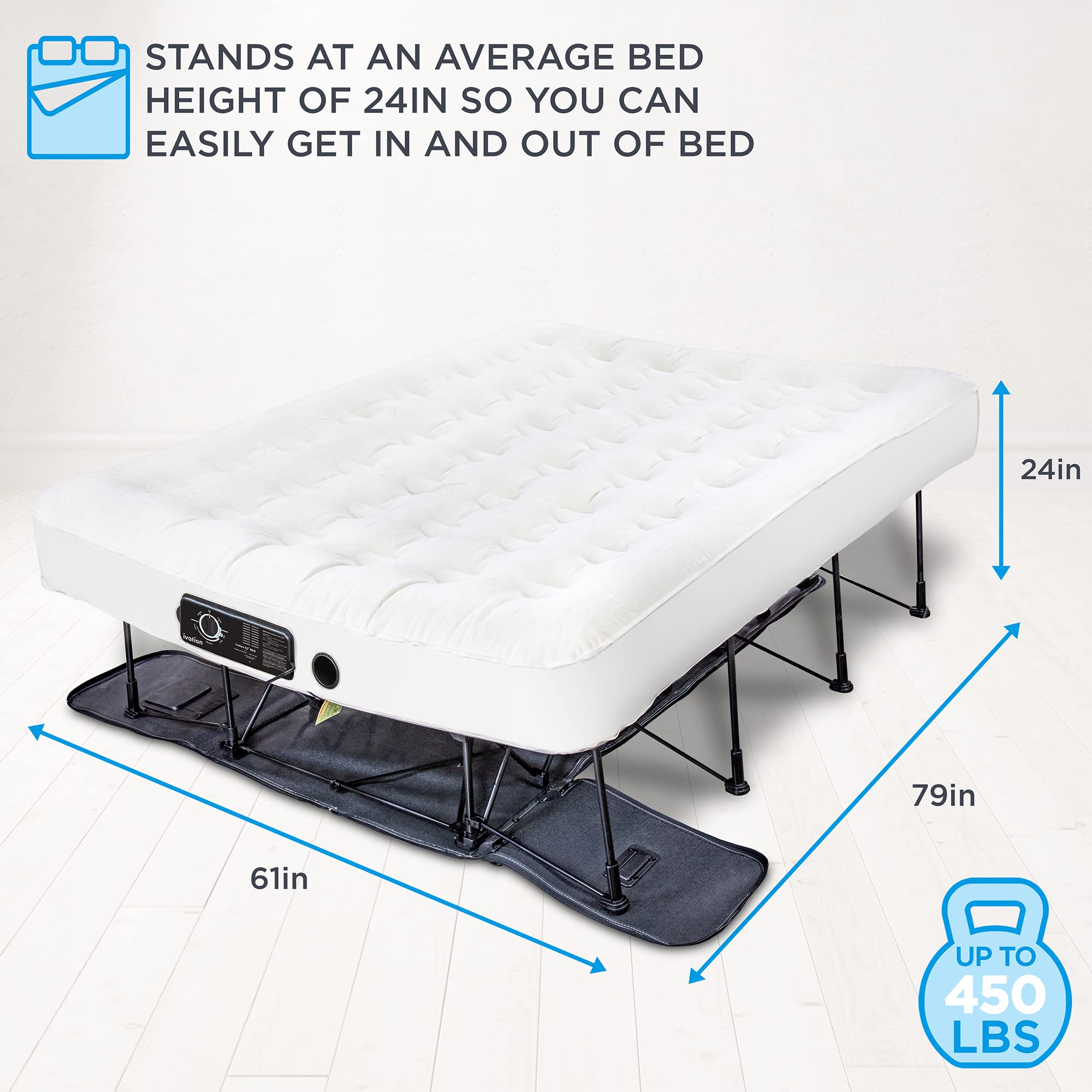 Ivation EZ-Bed Air Mattress, Queen Air Mattress with Built In Pump & Deflate Defender - IVIAEZBQA360BG