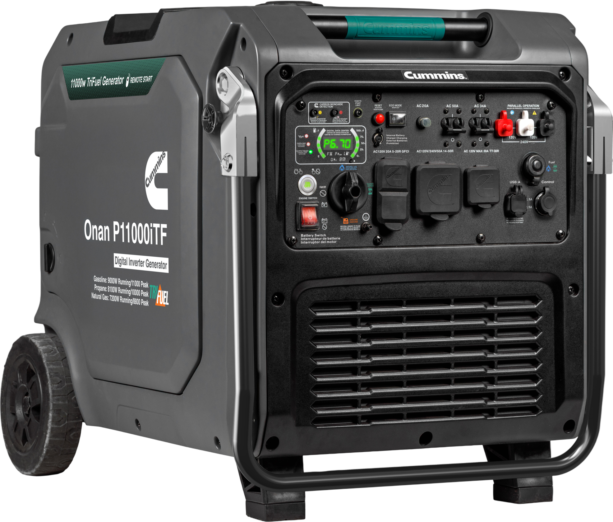 Cummins Onan P11000iTF 9000W/11000W Generator Tri-Fuel Gas Liquid Propane Natural Gas 50A Inverter CO Detect Remote Start New - A078C500