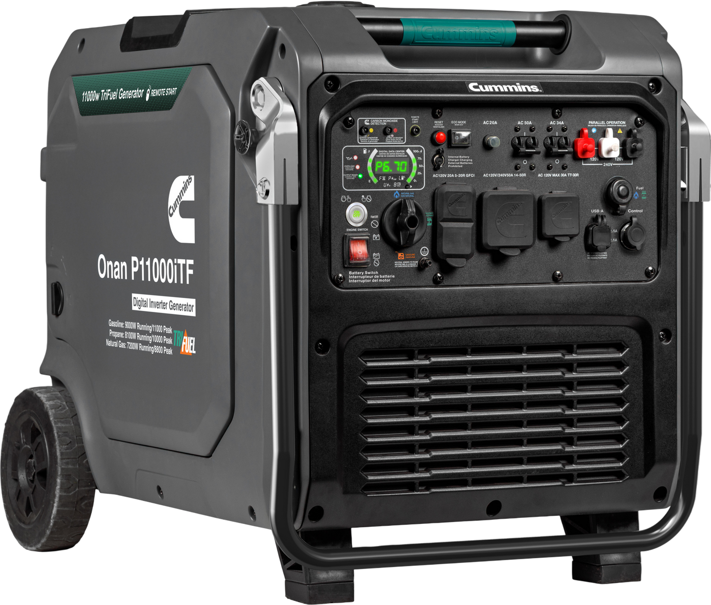 Cummins Onan P11000iTF 9000W/11000W Generator Tri-Fuel Gas Liquid Propane Natural Gas 50A Inverter CO Detect Remote Start New - A078C500