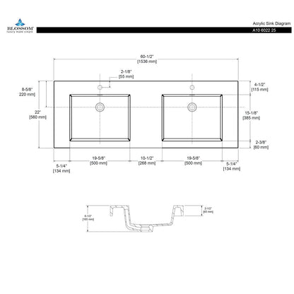 Blossom Acrylic Top-Mount Basin 60×22 A10 6022 25 - Backyard Provider