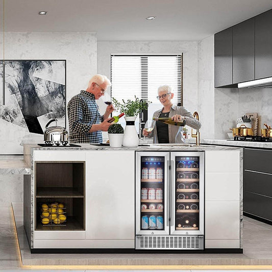 Earth Day Sale-AAOBOSI 24 Inch Beverage and Wine Cooler Dual Zone 2-IN-1 Hold 18 Bottles and 57 Cans  - YC120-2D