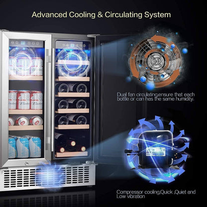 Earth Day Sale-AAOBOSI 24 Inch Beverage and Wine Cooler Dual Zone 2-IN-1 Hold 18 Bottles and 57 Cans  - YC120-2D