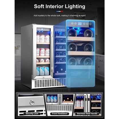 Earth Day Sale-AAOBOSI 24 Inch Beverage and Wine Cooler Dual Zone 2-IN-1 Hold 18 Bottles and 57 Cans  - YC120-2D