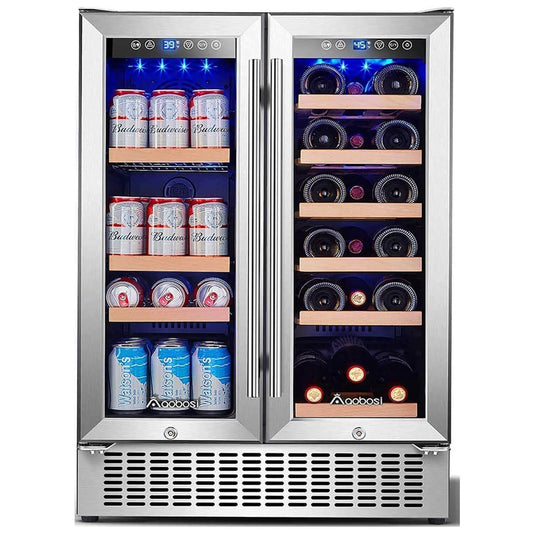 Earth Day Sale-AAOBOSI 24 Inch Beverage and Wine Cooler Dual Zone 2-IN-1 Hold 18 Bottles and 57 Cans  - YC120-2D