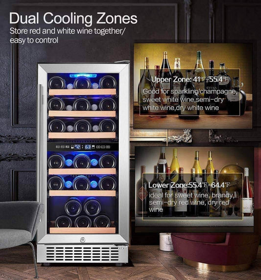 AAOBOSI Wine Cooler Refrigerator 15 inch Dual Zone Wine Fridge for 30 Bottles -  YC-100B