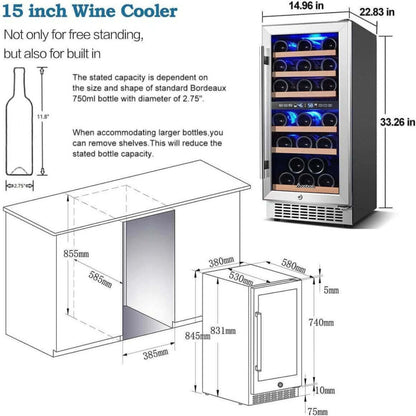 AAOBOSI Wine Cooler Refrigerator 15 inch Dual Zone Wine Fridge for 30 Bottles -  YC-100B