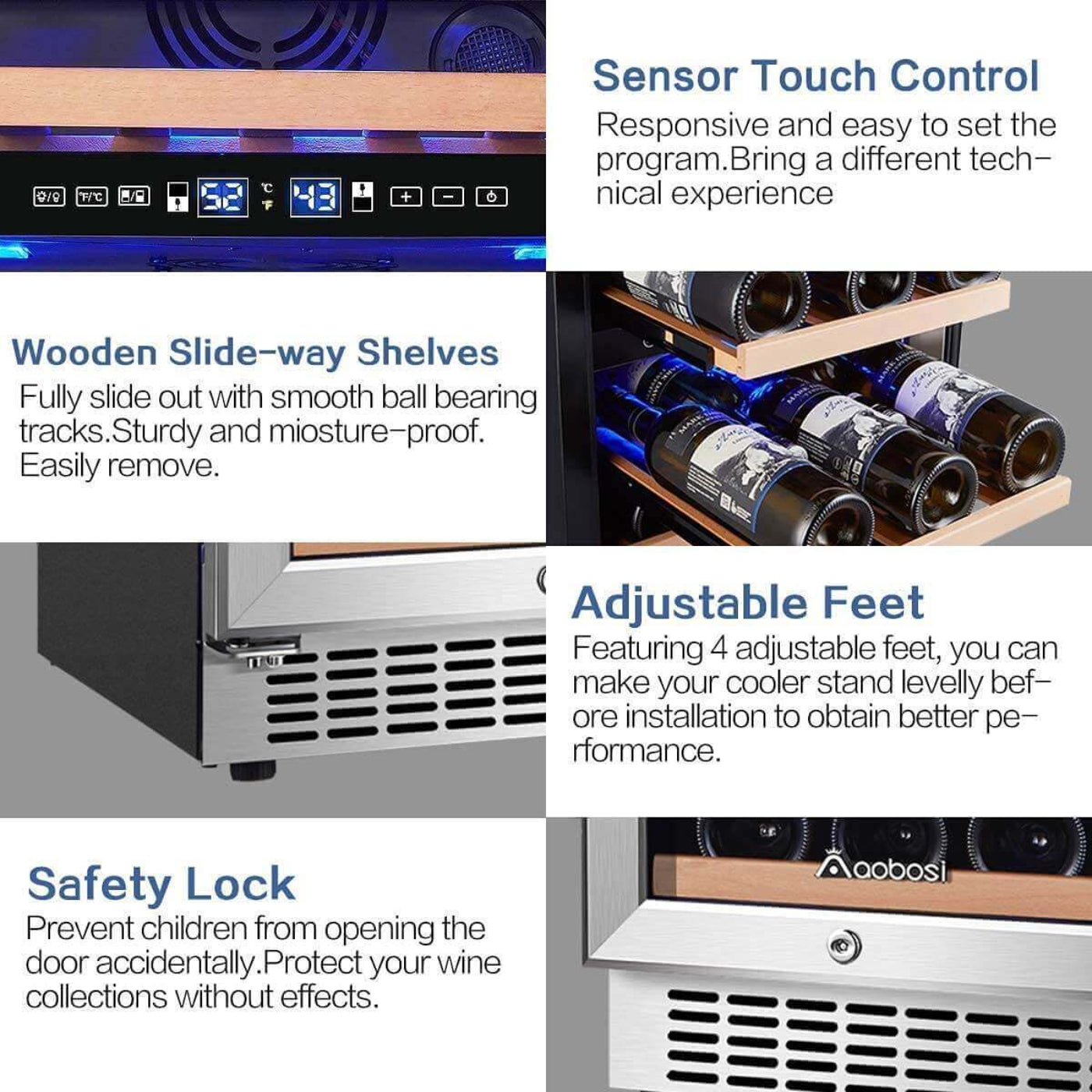 AAOBOSI Wine Cooler Refrigerator 15 inch Dual Zone Wine Fridge for 30 Bottles -  YC-100B