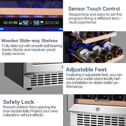 AAOBOSI Wine Cooler Refrigerator 15 inch Dual Zone Wine Fridge for 30 Bottles -  YC-100B