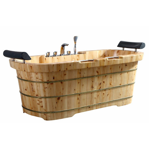 ALFI 65" Cedar Wooden Freestanding Bathtub with Fixtures & Headrests - 2 Person AB1130