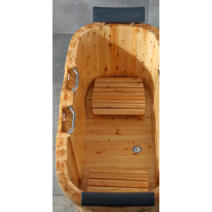 ALFI 65" Cedar Wooden Freestanding Bathtub with Fixtures & Headrests - 2 Person AB1130