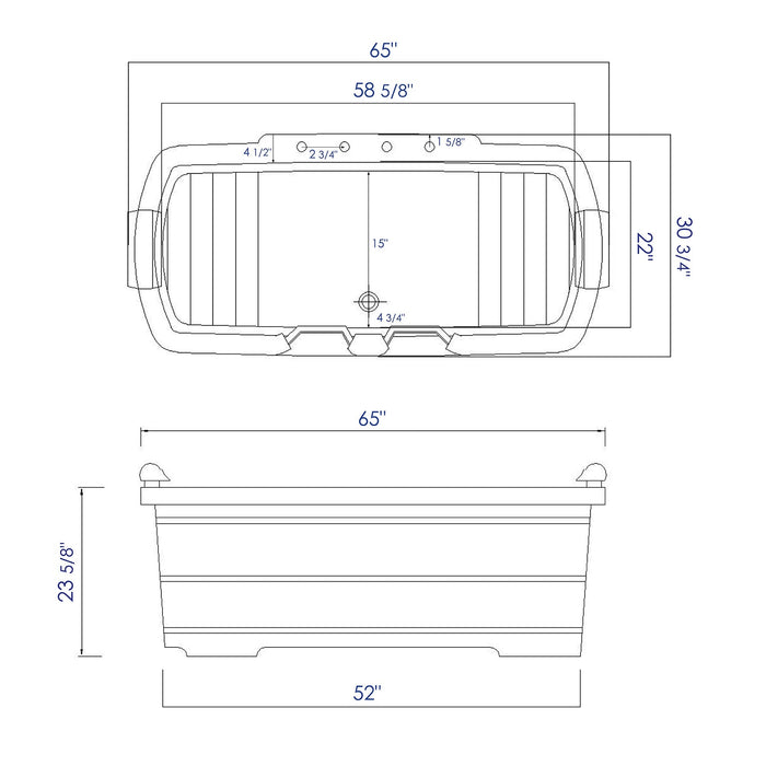 ALFI 65" Cedar Wooden Freestanding Bathtub with Fixtures & Headrests - 2 Person AB1130