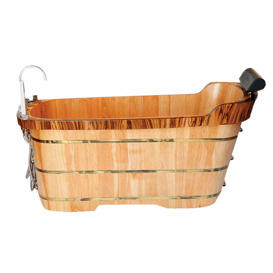 ALFI 59-Inch Rubberwood Freestanding Bathtub with Chrome Tub Filler and Hand Held Shower Head  - AB1148