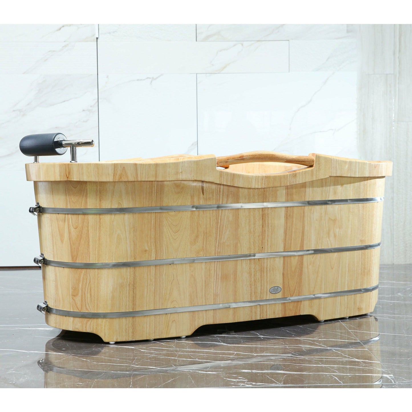 ALFI 61-Inch Wooden Freestanding Bathtub with Cushion Headrest  - AB1163