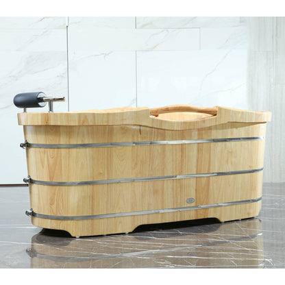 ALFI 61-Inch Wooden Freestanding Bathtub with Cushion Headrest  - AB1163