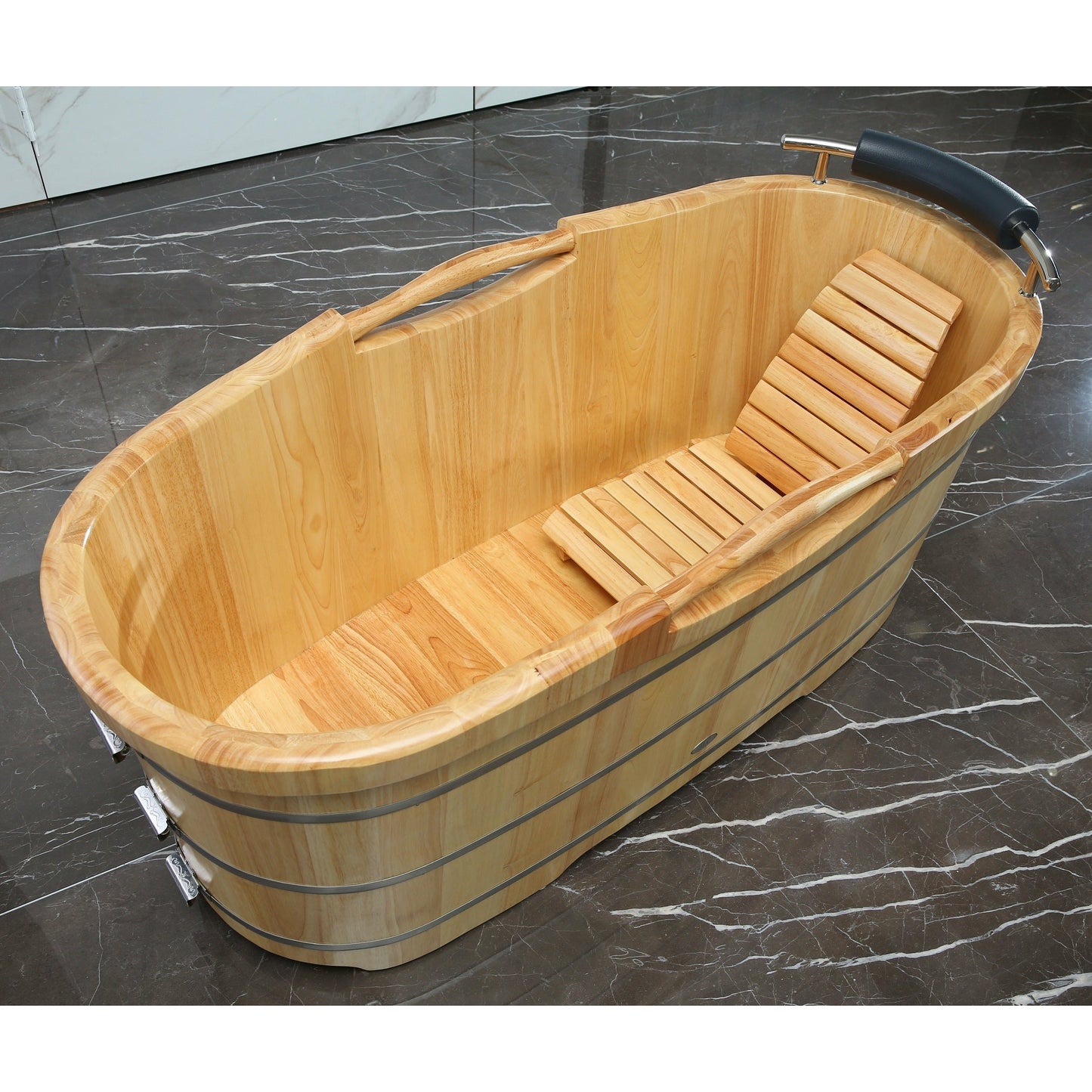 ALFI 61-Inch Wooden Freestanding Bathtub with Cushion Headrest  - AB1163