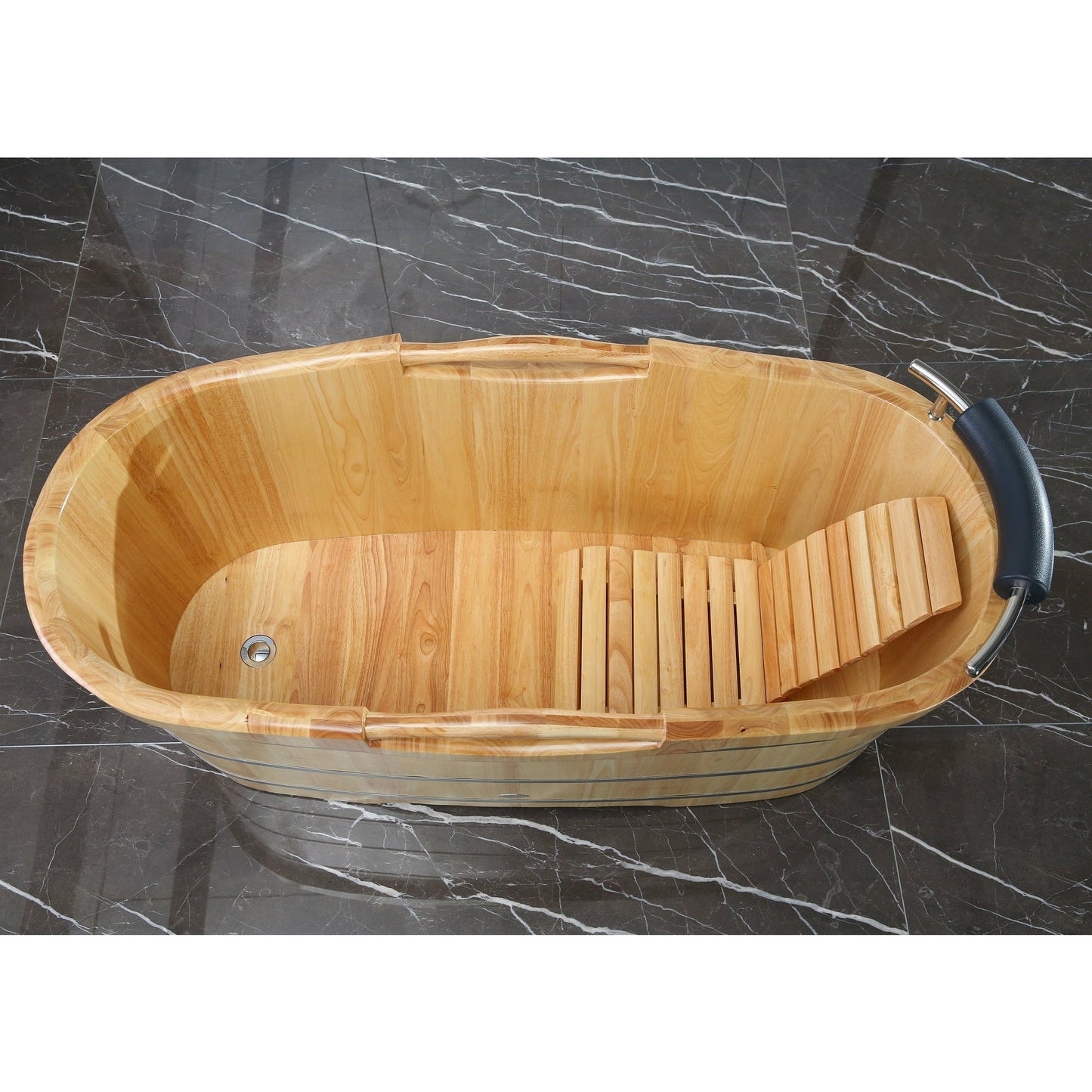 ALFI 61-Inch Wooden Freestanding Bathtub with Cushion Headrest  - AB1163