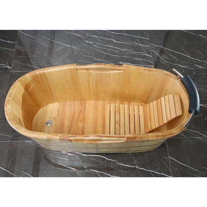 ALFI 61-Inch Wooden Freestanding Bathtub with Cushion Headrest  - AB1163