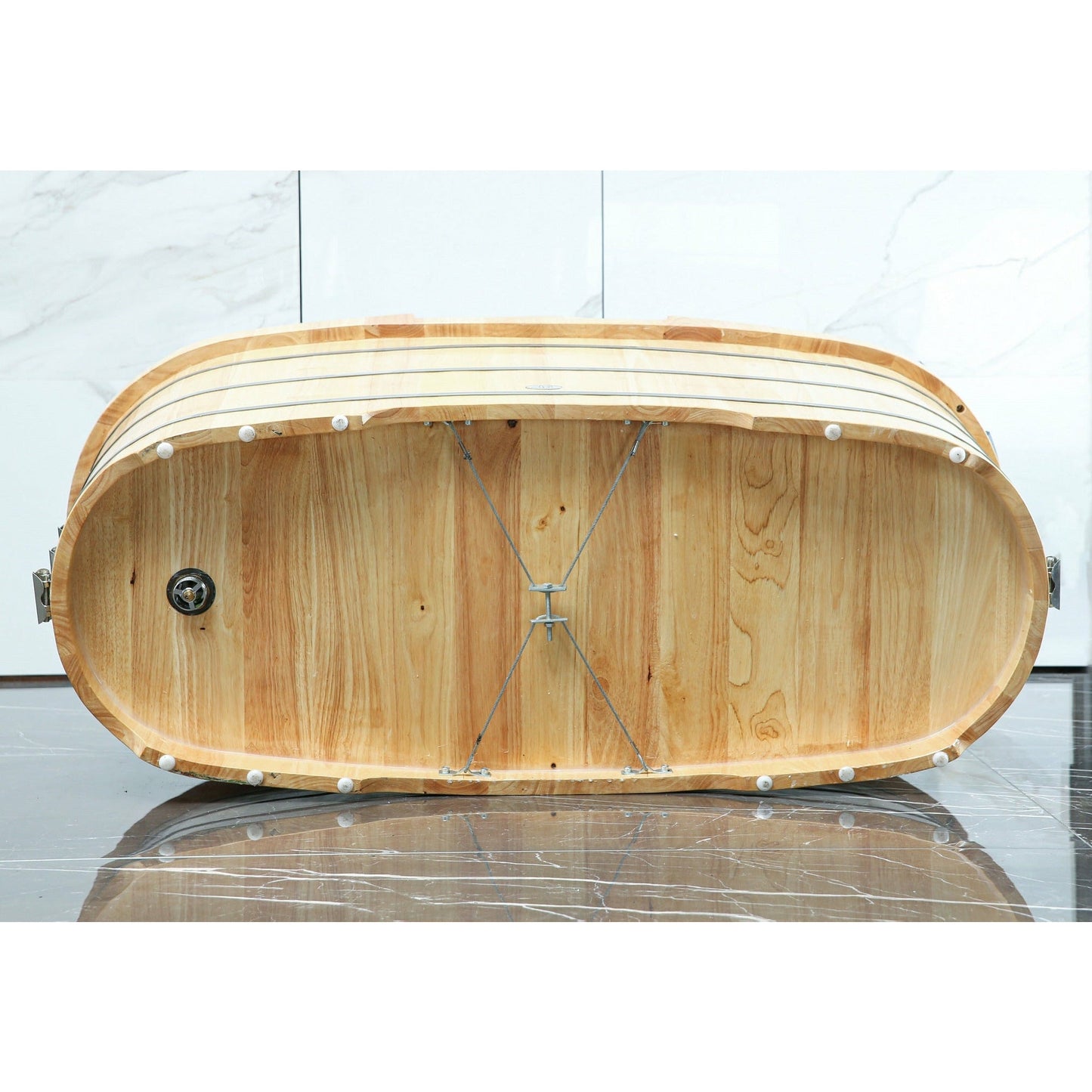 ALFI 61-Inch Wooden Freestanding Bathtub with Cushion Headrest  - AB1163