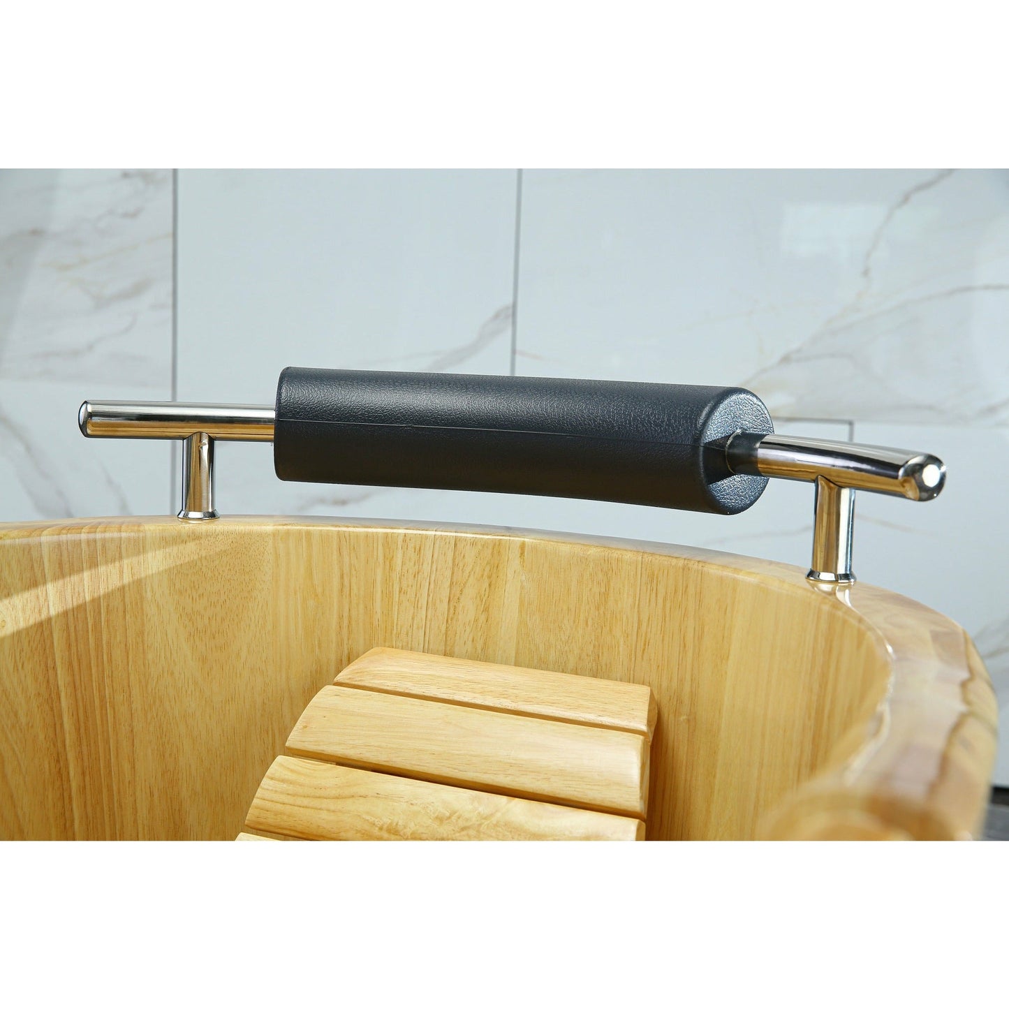 ALFI 61-Inch Wooden Freestanding Bathtub with Cushion Headrest  - AB1163