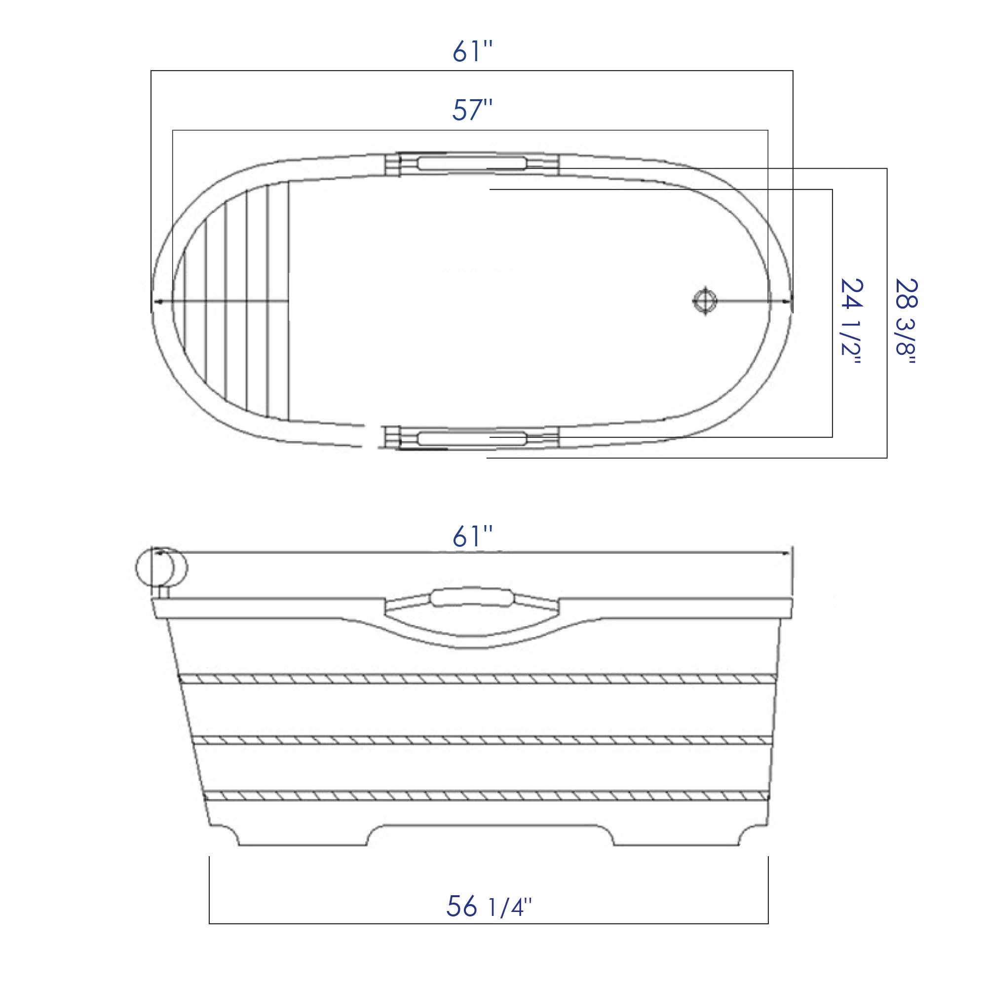 ALFI 61" Wooden Freestanding Bathtub with Cushion Headrest - AB1163