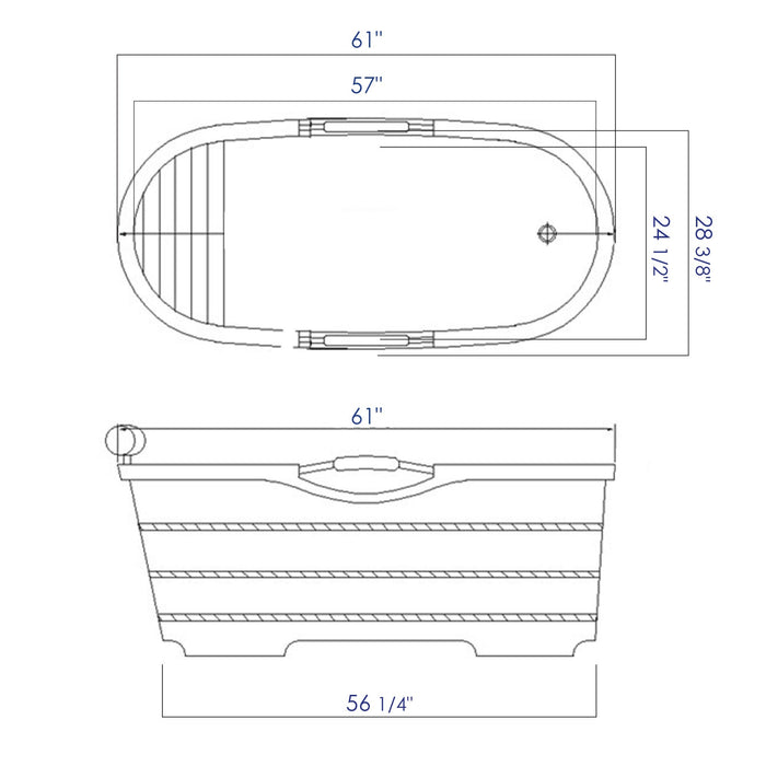 ALFI 61" Wooden Freestanding Bathtub with Cushion Headrest - AB1163