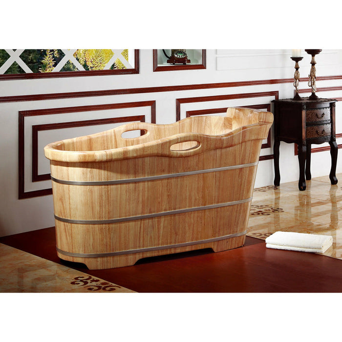 ALFI 57" Freestanding Rubber Wooden Soaking Bathtub with Headrest AB1187