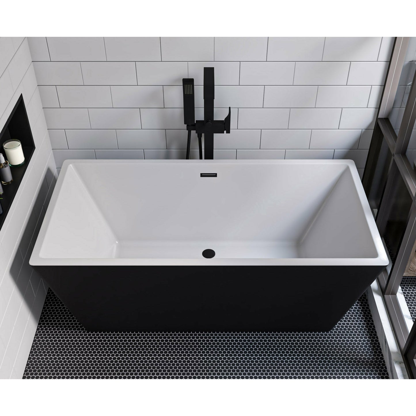 ALFI brands Curved Floor Mounted Tub Filler with Hand Held Shower Head  - AB2180