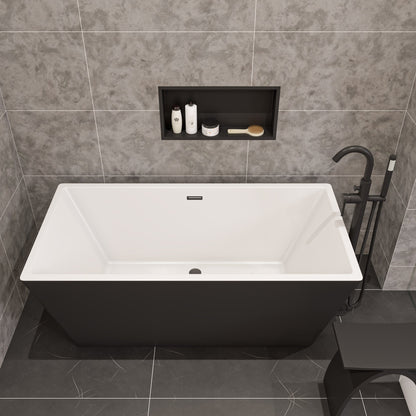 ALFI 59-Inch Rectangular Black & White Freestanding Acrylic Soaking Bathtub  - AB8834