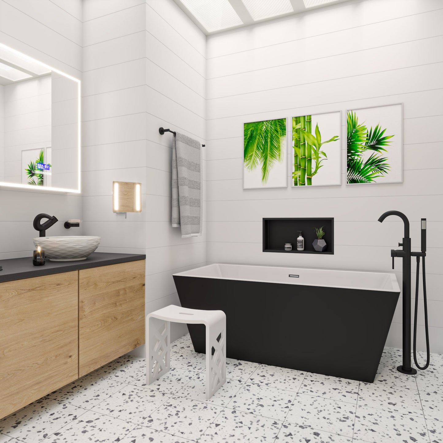 ALFI 59-Inch Rectangular Black & White Freestanding Acrylic Soaking Bathtub  - AB8834