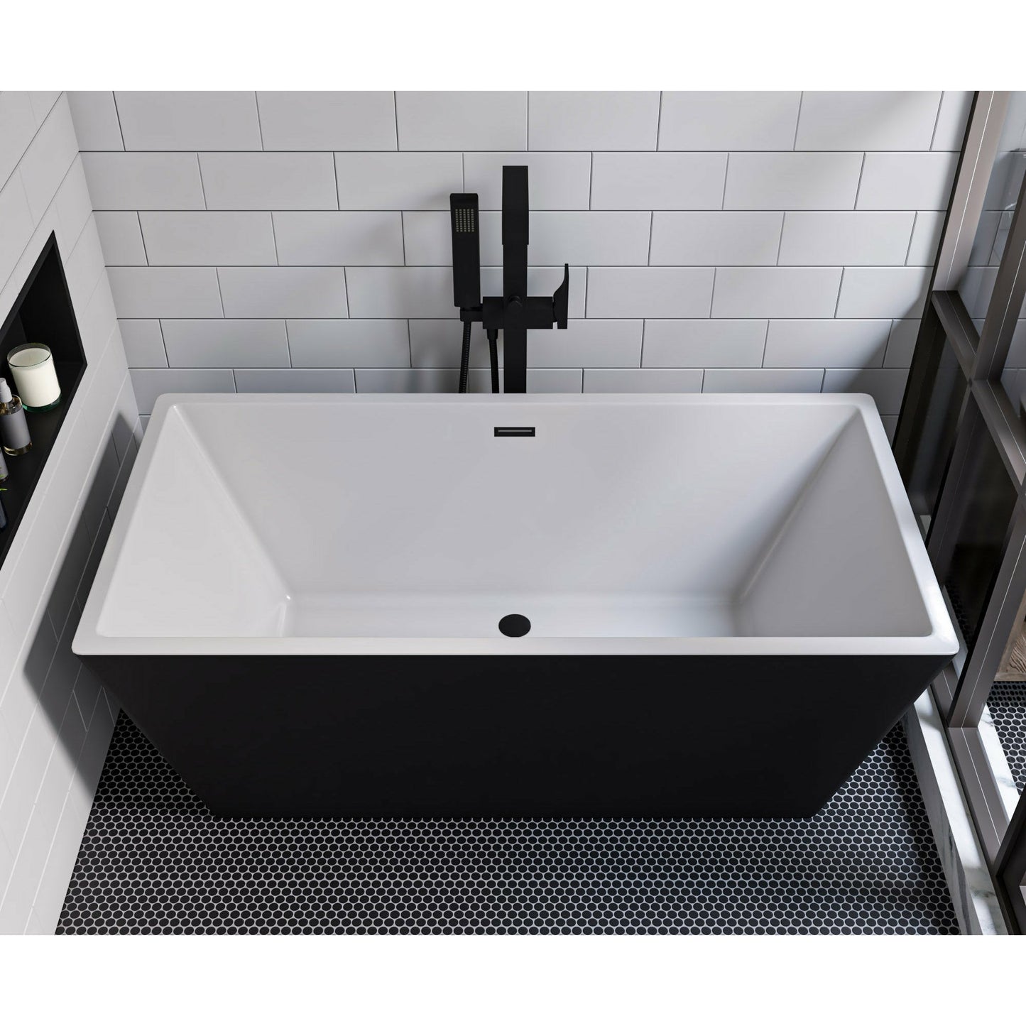 ALFI 59-Inch Rectangular Black & White Freestanding Acrylic Soaking Bathtub  - AB8834