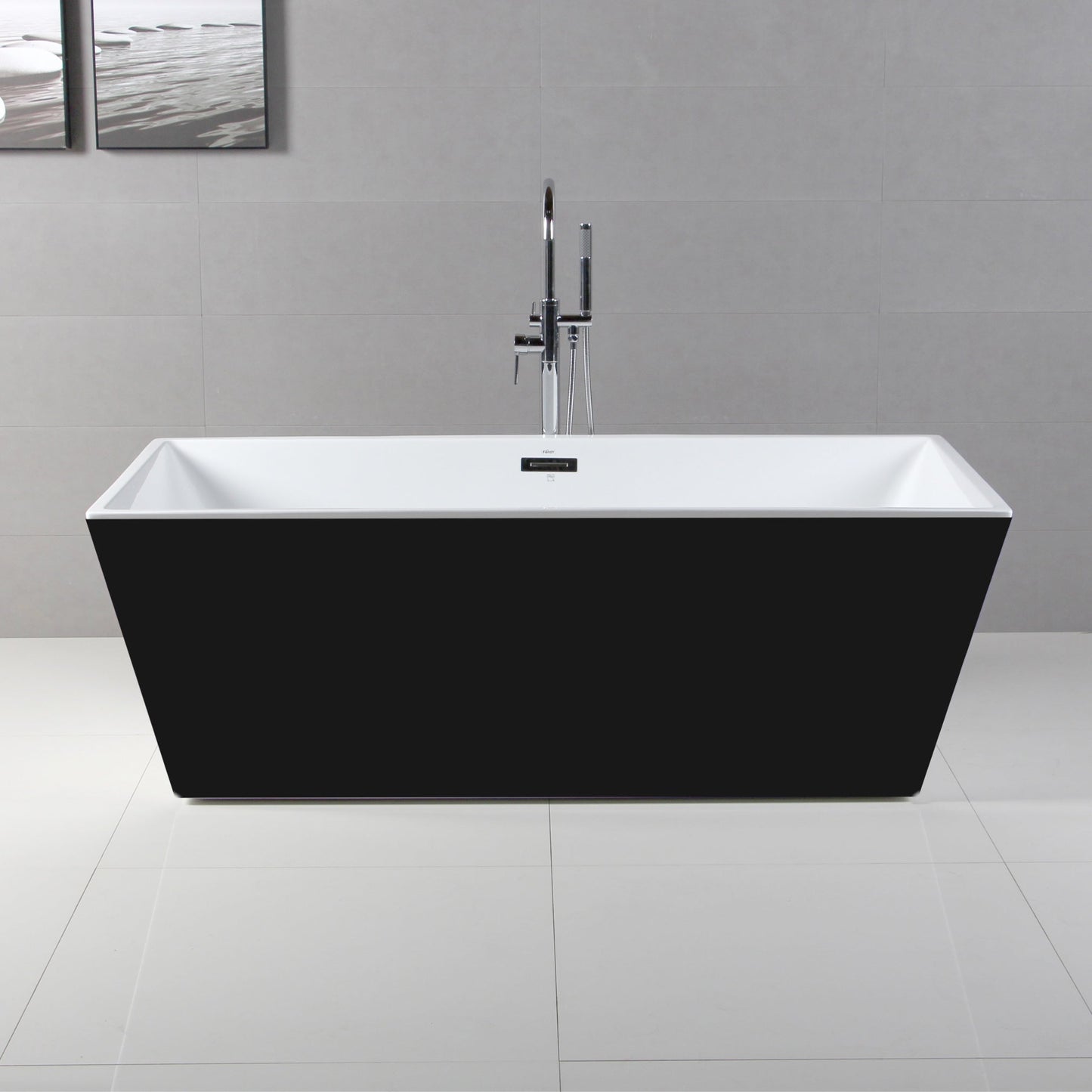 ALFI 59-Inch Rectangular Black & White Freestanding Acrylic Soaking Bathtub  - AB8834