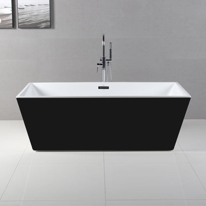 ALFI 59-Inch Rectangular Black & White Freestanding Acrylic Soaking Bathtub  - AB8834