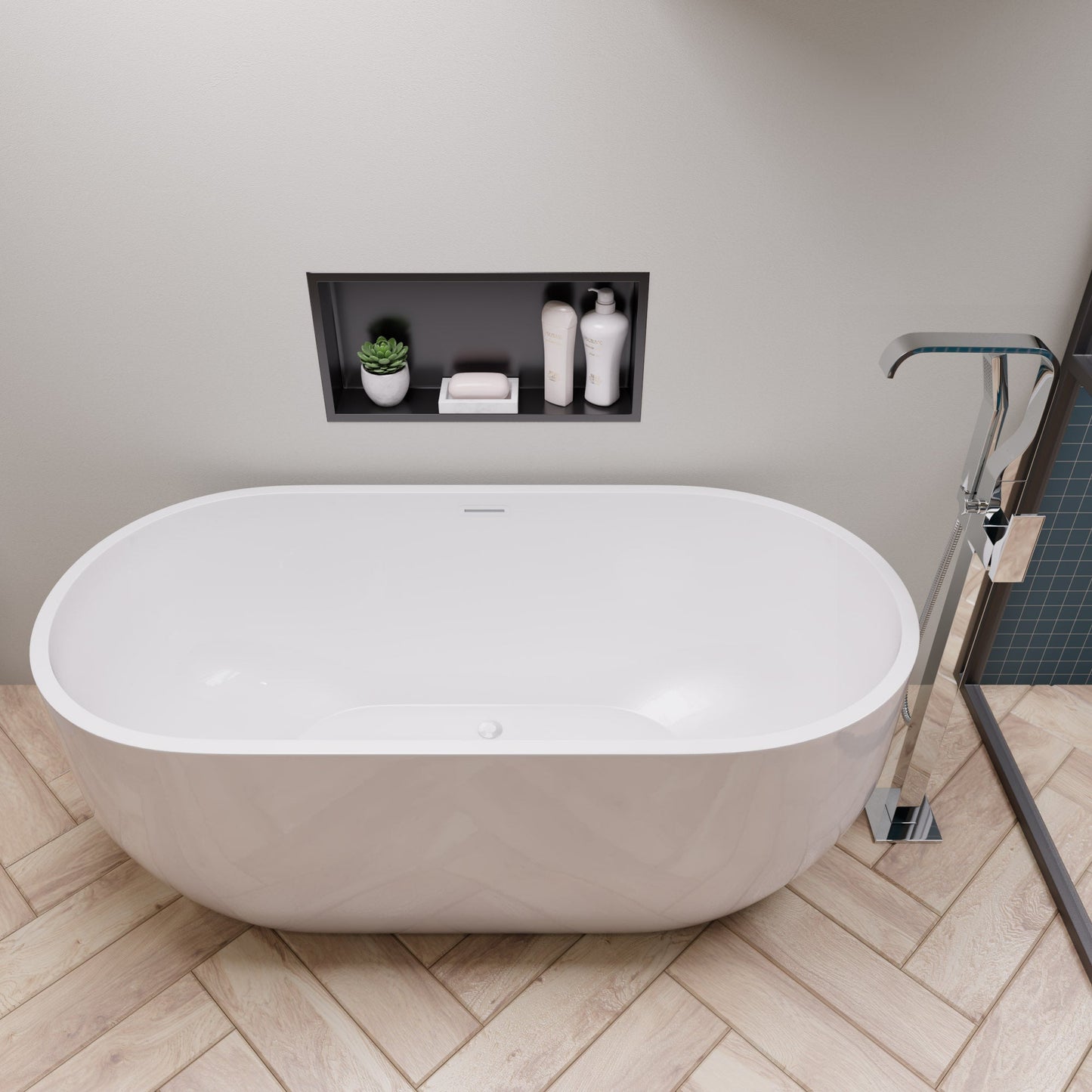 ALFI 59-Inch Oval White Freestanding Acrylic Soaking Bathtub  - AB8838