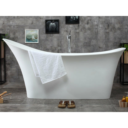 ALFI 74-Inch White Solid Surface Smooth Resin Freestanding Slipper Soaking Bathtub -  AB9915