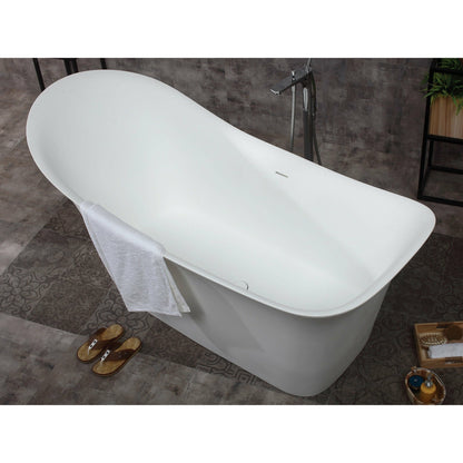 ALFI 74-Inch White Solid Surface Smooth Resin Freestanding Slipper Soaking Bathtub -  AB9915