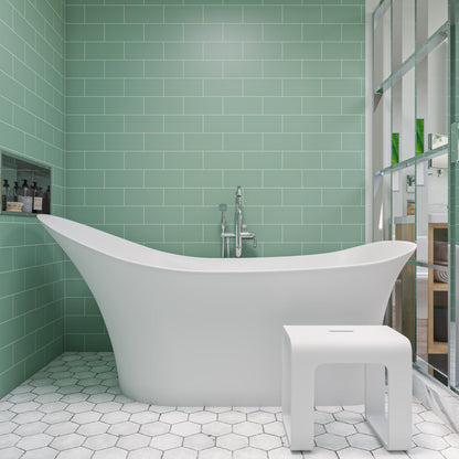 ALFI 74-Inch White Solid Surface Smooth Resin Freestanding Slipper Soaking Bathtub -  AB9915