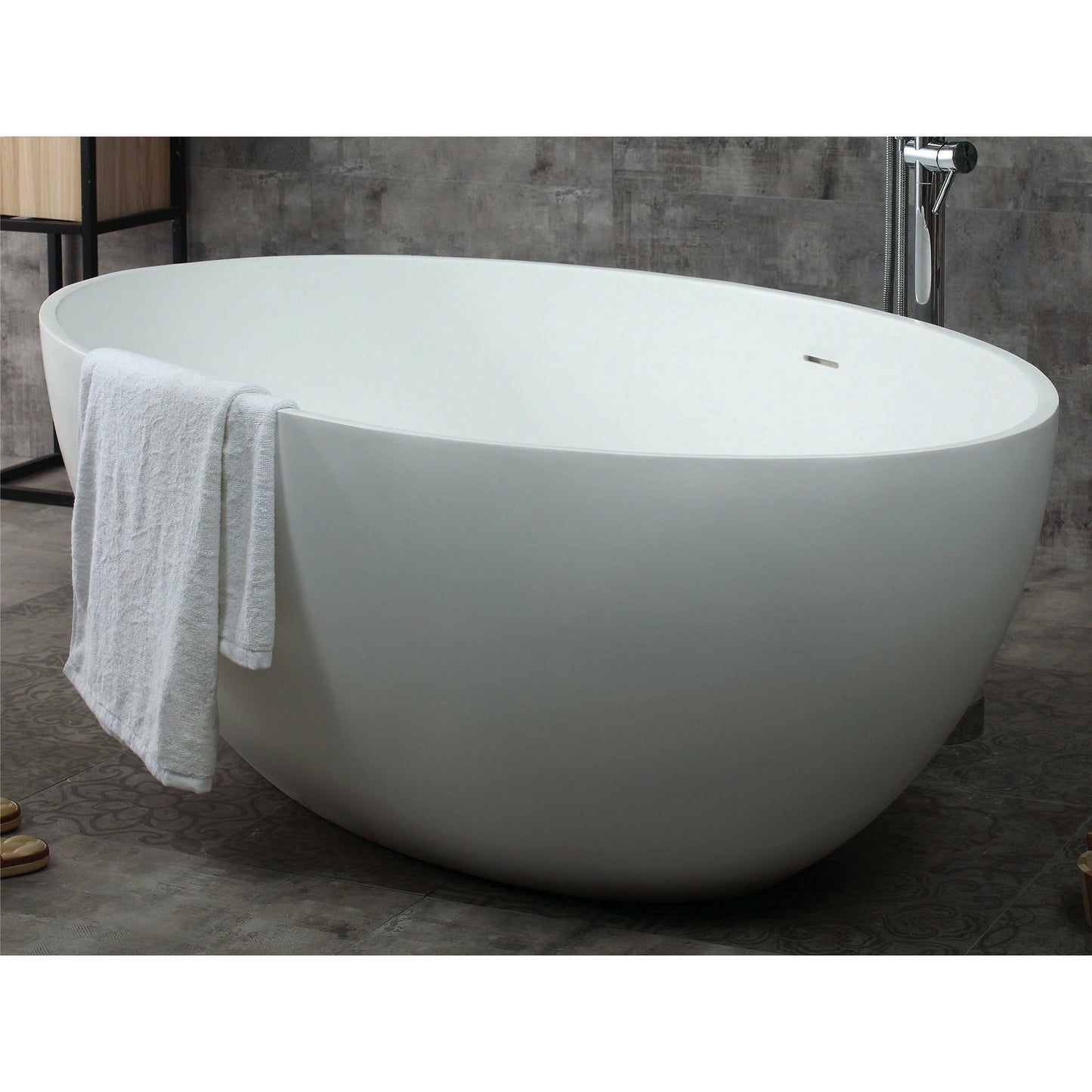 ALFI 67-Inch Oval White Solid Surface Freestanding Smooth Resin Soaking Bathtub  - AB9941