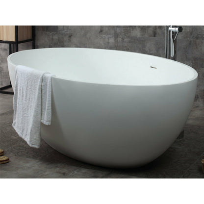 ALFI 67-Inch Oval White Solid Surface Freestanding Smooth Resin Soaking Bathtub  - AB9941