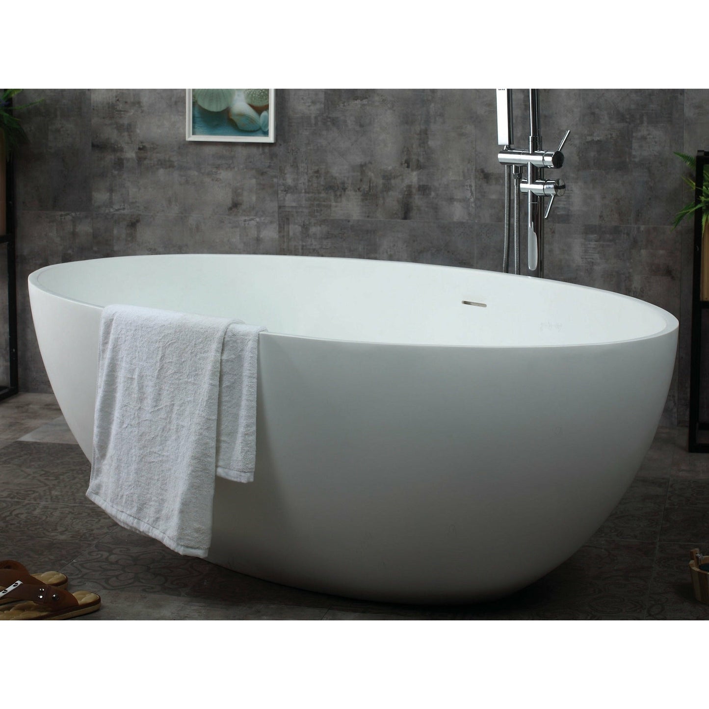 ALFI 67-Inch Oval White Solid Surface Freestanding Smooth Resin Soaking Bathtub  - AB9941