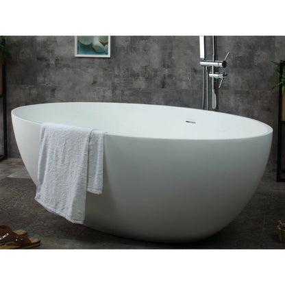 ALFI 67-Inch Oval White Solid Surface Freestanding Smooth Resin Soaking Bathtub  - AB9941