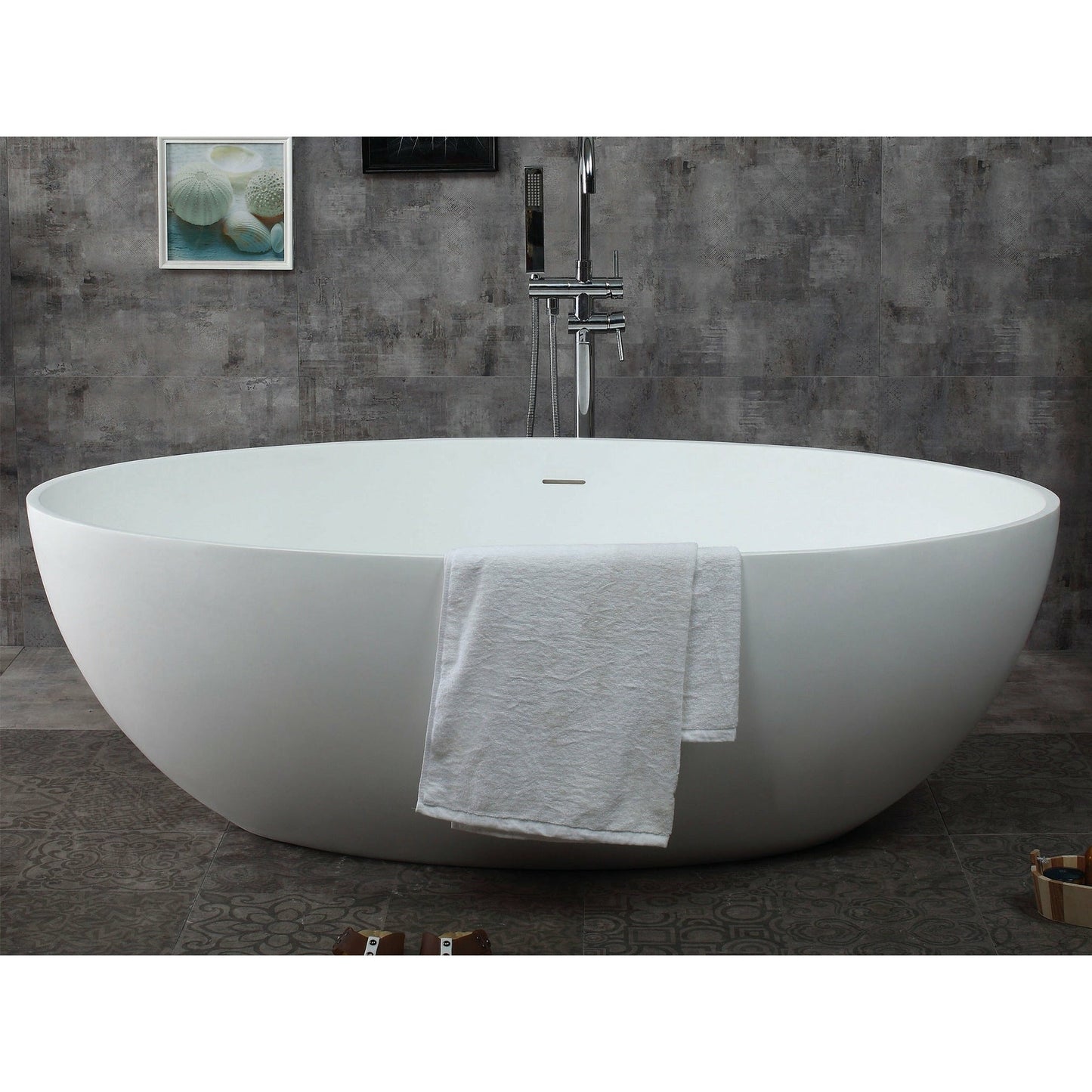 ALFI 67-Inch Oval White Solid Surface Freestanding Smooth Resin Soaking Bathtub  - AB9941