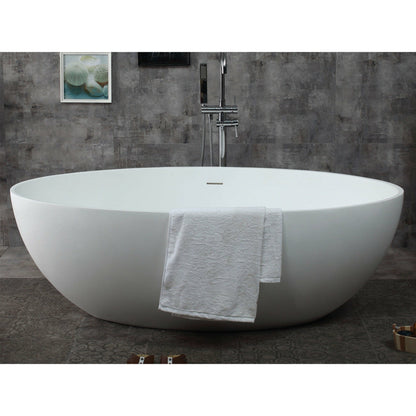 ALFI 67-Inch Oval White Solid Surface Freestanding Smooth Resin Soaking Bathtub  - AB9941