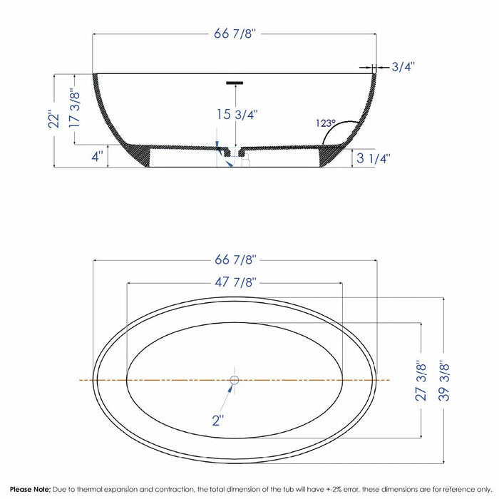 ALFI 67" White Oval Freestanding Resin Bathtub - AB9941