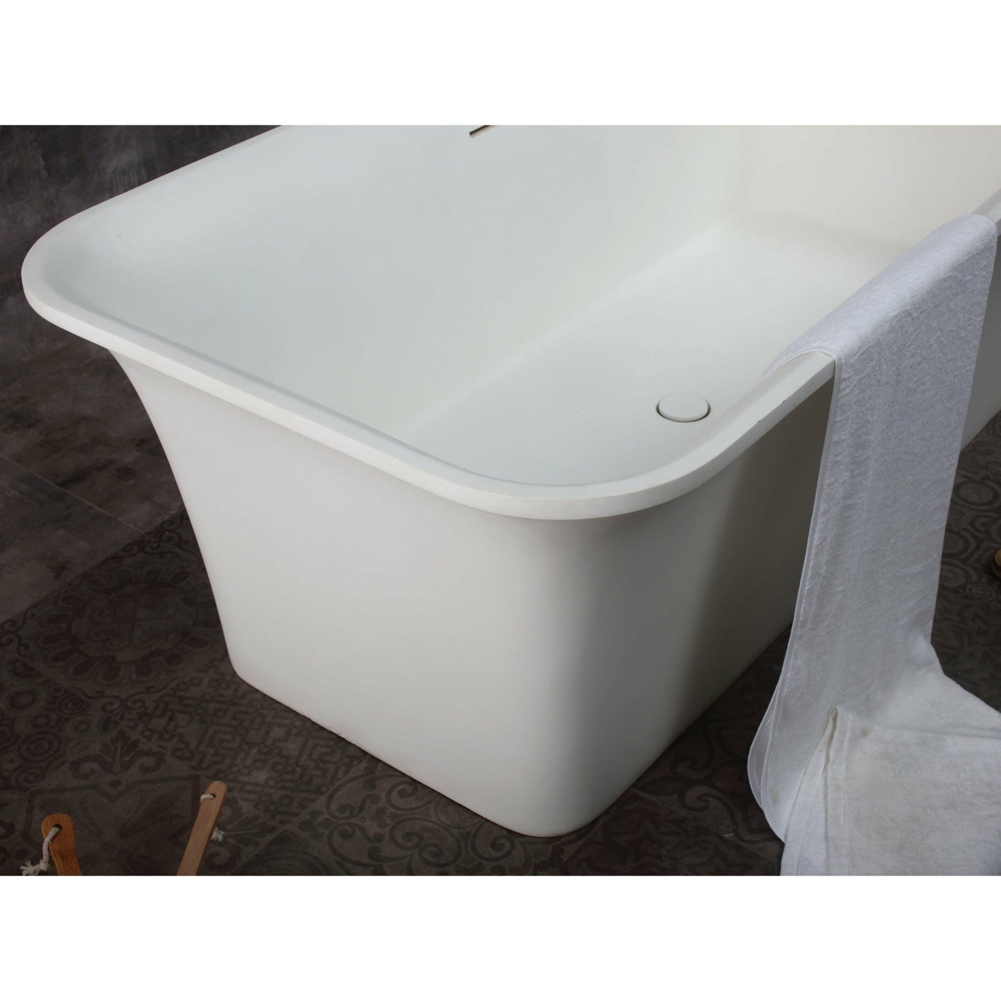 ALFI 67-Inch Rectangular White Solid Surface Freestanding Smooth Resin Soaking Bathtub -  AB9942