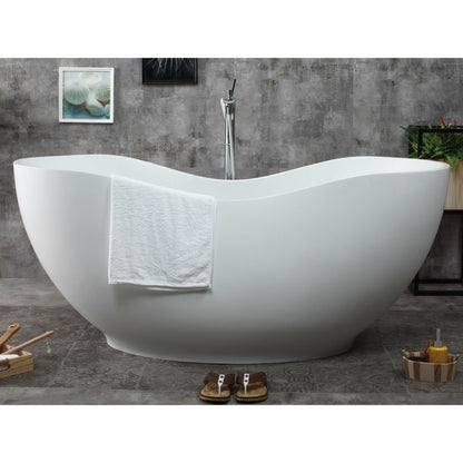 ALFI 66-Inch White Solid Surface Freestanding Smooth Resin Soaking Bathtub  - AB9949